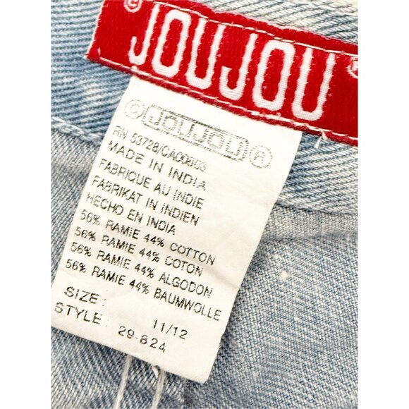 JOU JOU VTG 80s Denim Blue Embellished Long Jean Short 11/12 - Picture 7 of 13